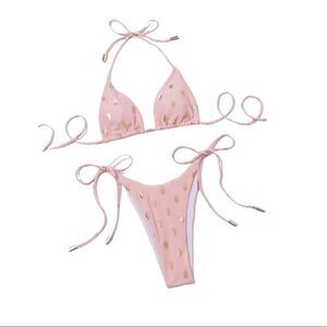 Pink Polka Dot Halter Tie Side Bikini Size: Small​